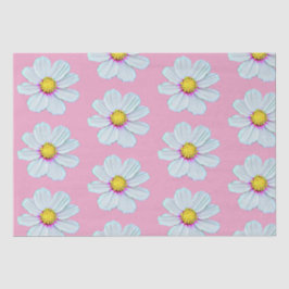 Papel De Seda Floral Pintado Simples Branco e Rosa