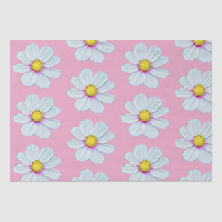 Papel De Seda Floral Pintado Simples Branco e Rosa