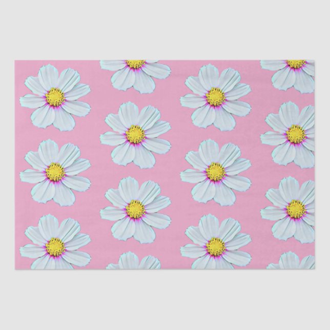Papel De Seda Floral Pintado Simples Branco e Rosa (Frente )