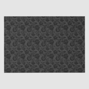 Papel De Seda Floral Preto