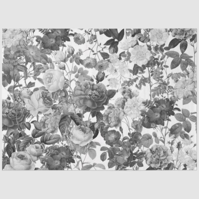 Papel De Seda Floral Preto-Branco (Frente )