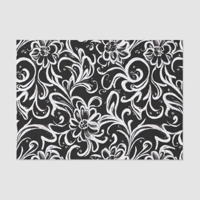 Papel De Seda Floral Preto e Branco (Frente )