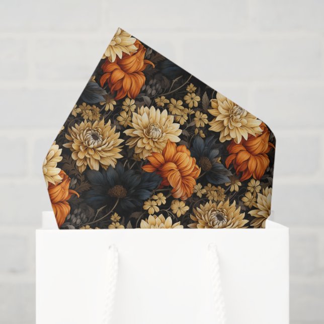 Papel De Seda Floral Preto e Laranja (Sacola de presentes)