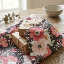 Papel De Seda Floral Preto Mal-humorado e Rosa Bege
