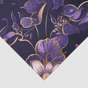 Papel De Seda Floral Puro Escuro e Faux Dourado