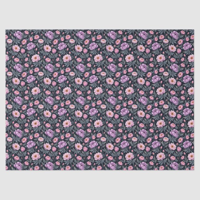 Papel De Seda Floral Púrpura e Rosa Suave (Frente )