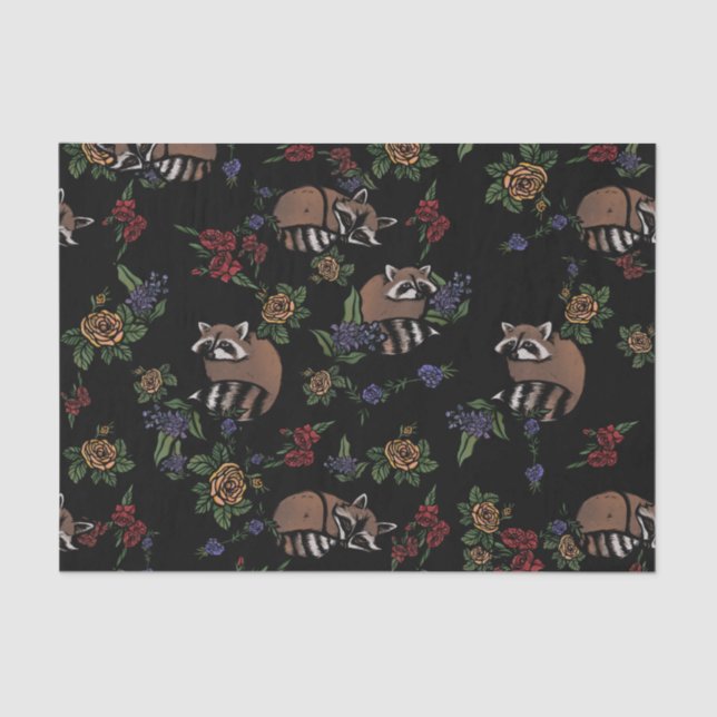 Papel De Seda Floral Raccoons Cute Sleeping Raccoon Padrão (Frente )