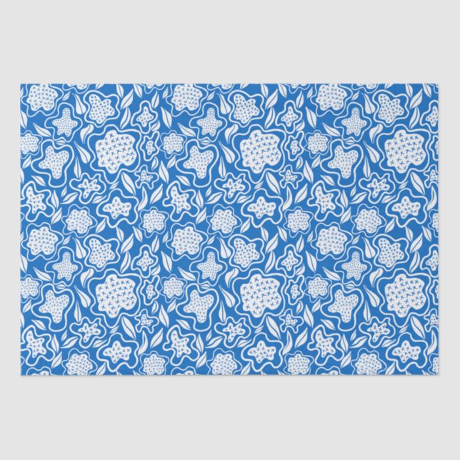Papel De Seda Floral Real Azul e Cruz Branca (Frente )