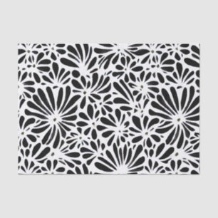 Papel De Seda Floral Retro Preto e Branco