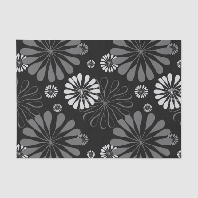 Papel De Seda Floral Retro Preto e Branco (Frente )