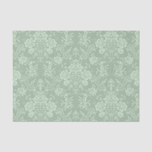 Papel De Seda Floral Romântico para Chic - Damasco Verde-Sage