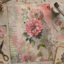 Floral Rosa Antigo, Ephemera, Decoupage de Letra