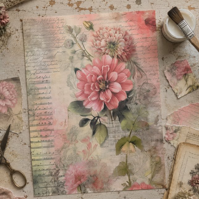 Papel De Seda Floral Rosa Antigo, Ephemera, Decoupage de Letra (Criador carregado)