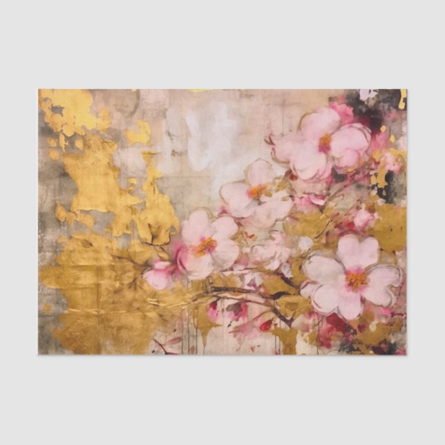 Papel De Seda Floral rosa e Dourada (Frente )