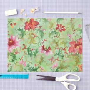 Papel de Seda Floral Rosa e Verde Vintage