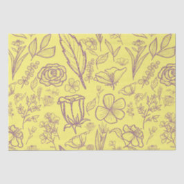 Papel De Seda Floral Rosa Simples em Amarelo |