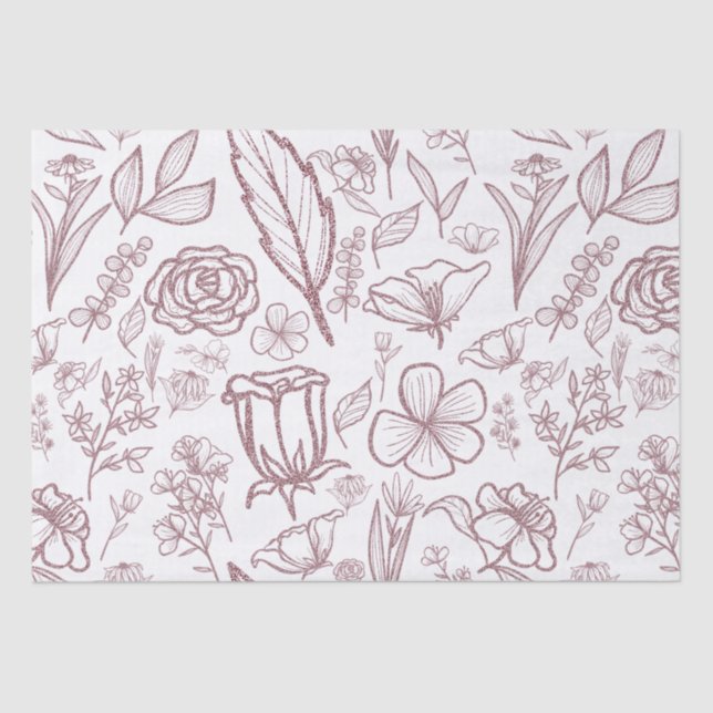 Papel De Seda Floral Rosa Simples em Branco | (Frente )