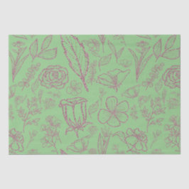 Papel De Seda Floral Rosa Simples em Verde |