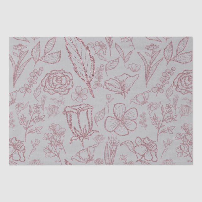 Papel De Seda Floral Rosa Simples na Cinza | (Frente )
