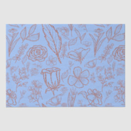 Papel De Seda Floral Rosa Simples no Azul |
