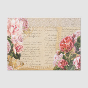 Papel de Seda Floral Rosa Vintage Borboleta Pérola