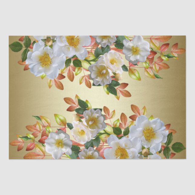 Papel de Seda Floral Rosas Brancas Douradas (Frente )
