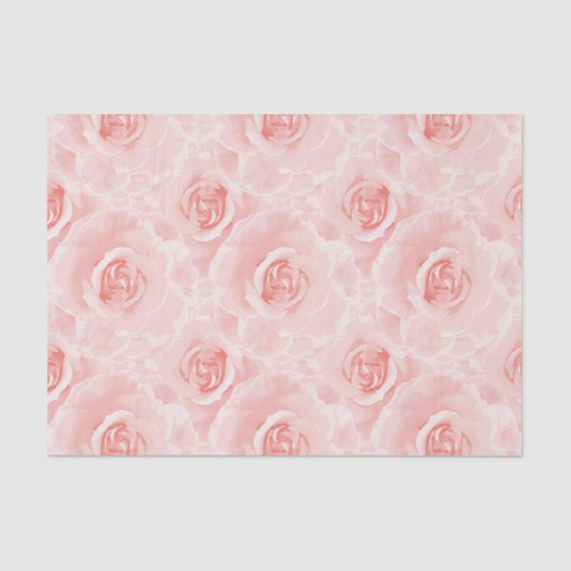 Papel de Seda Floral Rosas Rosa Claro Aguarela (Frente )