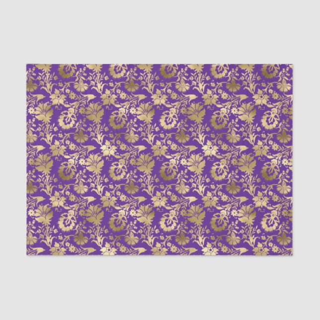Papel De Seda Floral Roxo Elegante Dourado  (Frente )