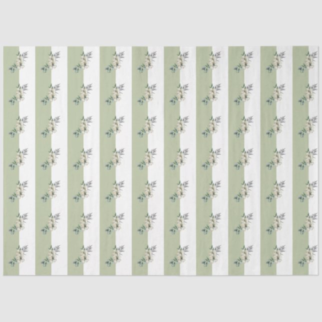 Papel De Seda Floral Sage Green Tan Stripes (Frente )