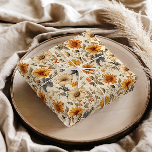 Papel De Seda Floral Seca Vintage Creme Laranja Marrom