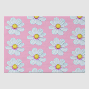 Papel De Seda Floral Simples Pintado de Branco e Rosa