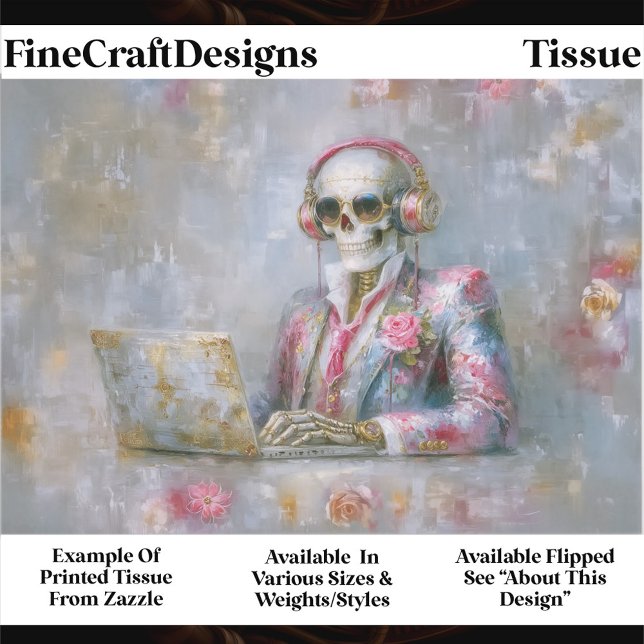 Papel De Seda Floral Skeleton in Headphones EQ9L Decoupage (Criador carregado)