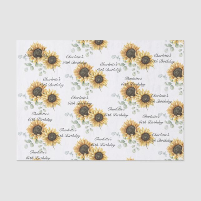 Papel De Seda Floral Sunflower Eucalyptus 60th Aniversário Perso (Frente )