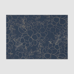 Papel De Seda Floral tirado do ouro dos azuis marinhos mão à