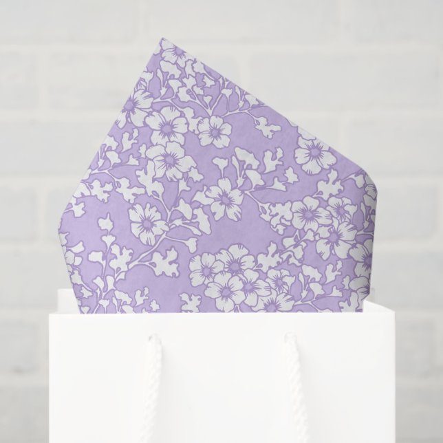Papel De Seda Floral Trellis White - Purple (Sacola de presentes)