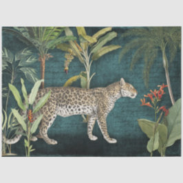 Papel De Seda Floral Tropical de Leopard na Decoupage de Teal Fo