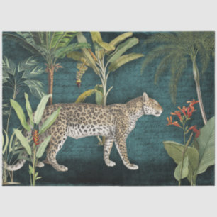 Papel De Seda Floral Tropical de Leopard na Decoupage de Teal Fo