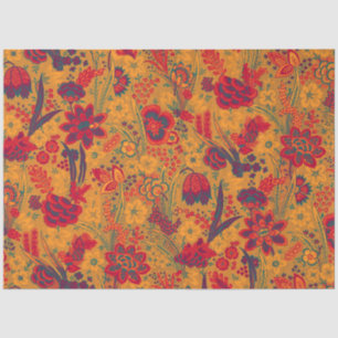 PAPEL DE SEDA FLORAL VERMELHO AMARELO AZUL TULIPAS, FOLHAS FLORA
