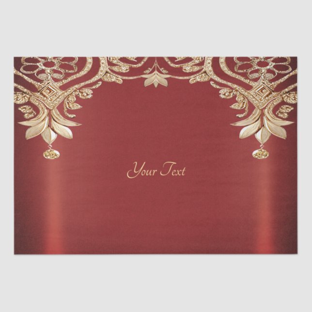 Papel de Seda Floral Vermelho Dourado Moderno (Frente )