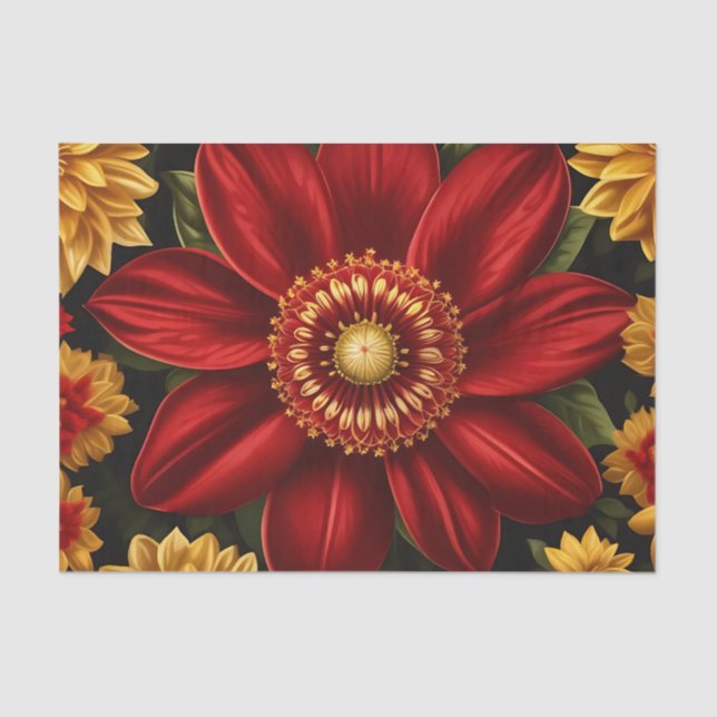 Papel De Seda Floral Vermelho E Amarelo (Frente )