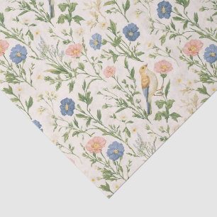 Papel de Seda Floral Vintage com Pássaros
