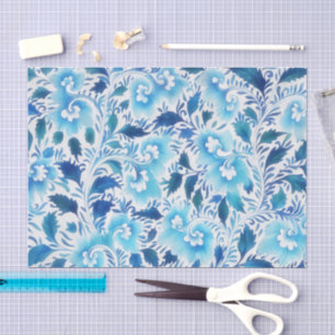 Papel de Seda Floral Vintage em Azul Água