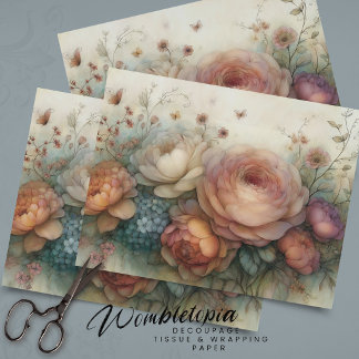Papel De Seda  Floral Vintage in Dreamy Pink and Blue Decoupage
