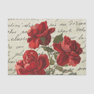 Papel De Seda Floral Vintage, Rosa vermelha de Script Francês