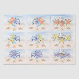 Papel De Seda Floral Watercolor Dolphins & Sandpipers Decoupage 