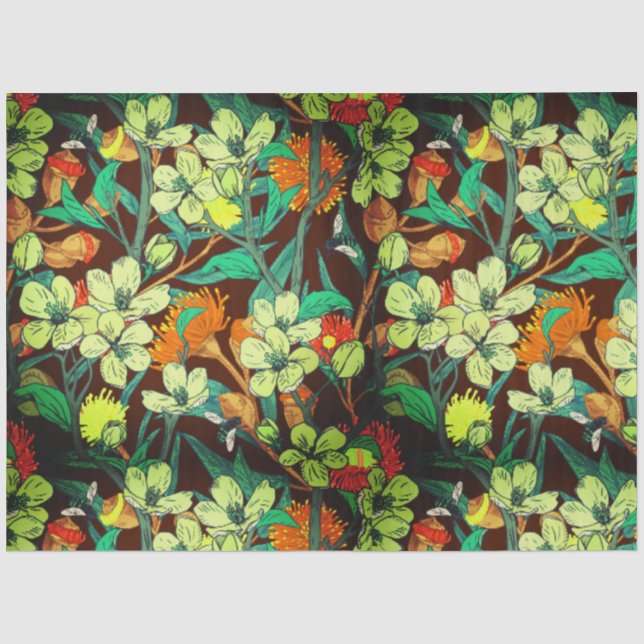 Papel De Seda Florals Brown, Rust, Teal (Frente )