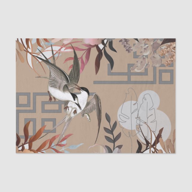 Papel De Seda Florals Browns, Cranberry Tan & Birds Decoupage Ti (Frente )