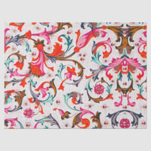 PAPEL DE SEDA FLORENTINA RENAISSÂNCIA, PEDAÇOS FLORAIS VERMELHOS