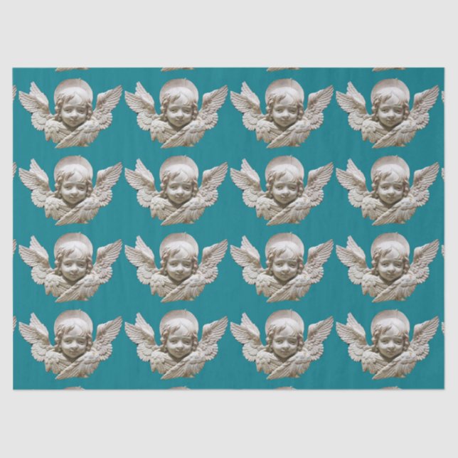 Papel De Seda FLORENTINE RENAISSANCE ANGEL Teal Blue Natal (Frente )