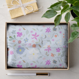 Papel De Seda Flores Alegres Ilustradas Azul Claro